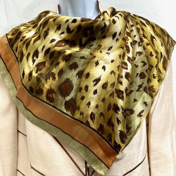 bill blass Accessories - BillBlass 100% silk chiffon, green olive  gold leapard crectangle, size 64x32(48